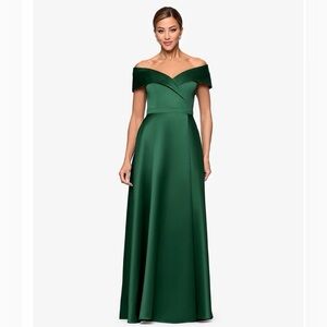 Xscape Green Off-Shoulder Evening Dress